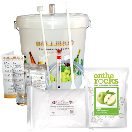 Balliihoo Basic Starter Equipment Kit - With 40 Pint Cider Ingredients & 1Kg Brewing Sugar