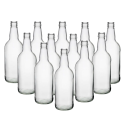500ml Clear Glass Beer Bottles With Crown Caps - Pack of 12