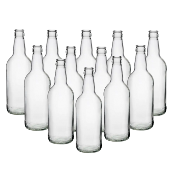 500ml Clear Glass Beer Bottles With Crown Caps - Pack of 12