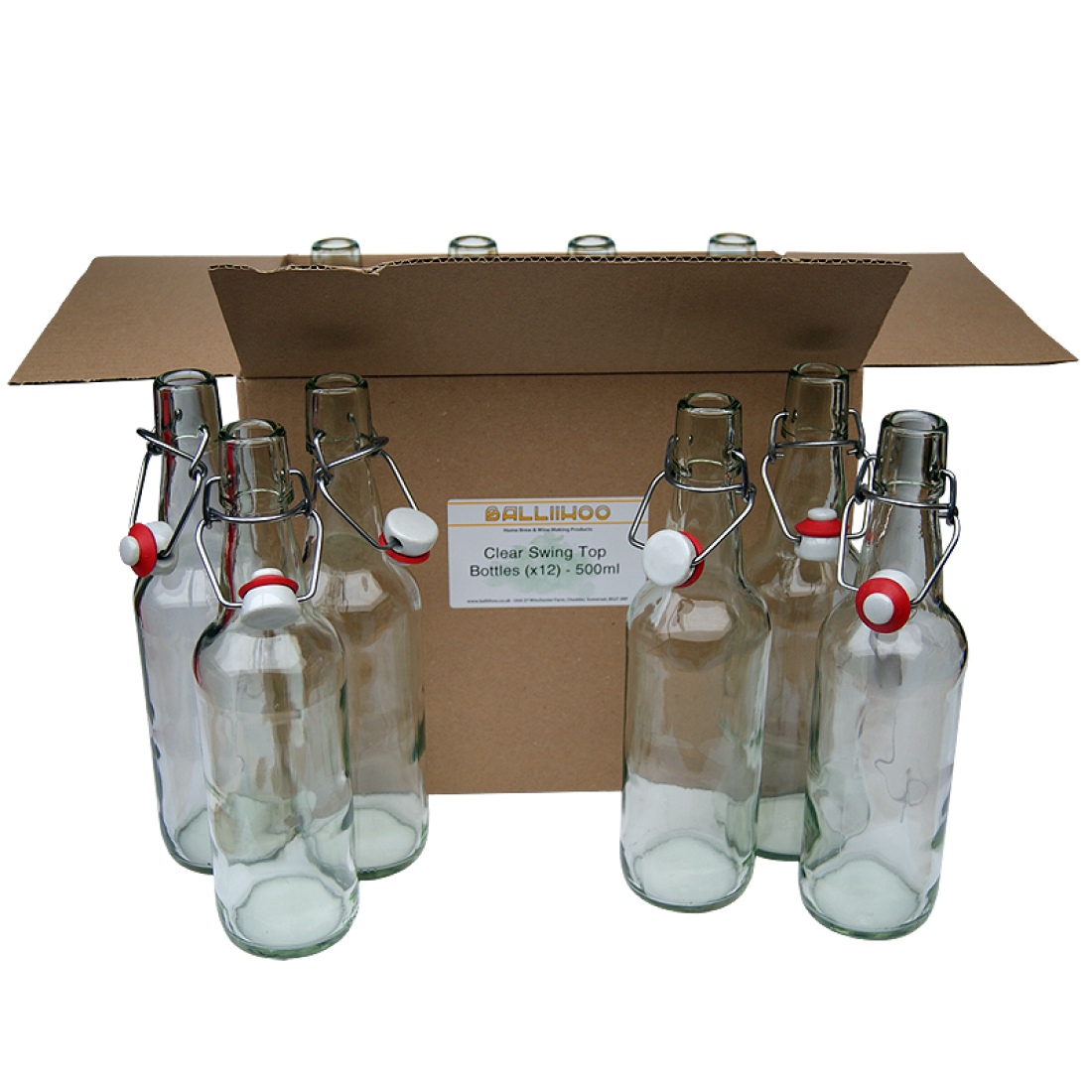 500ml Clear Glass Swing Top Bottles With Ceramic Stoppers Box Of 12