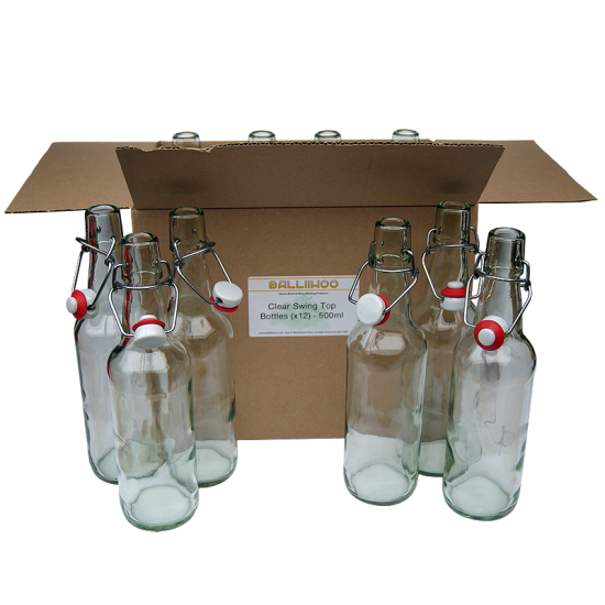 500ml Clear Glass Swing Top Bottles With Ceramic Stoppers- Box Of 12