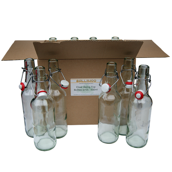 500ml Clear Glass Swing Top Bottles - Box Of 12