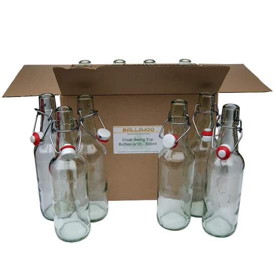 500ml Clear Glass Swing Top Bottles - Box Of 12