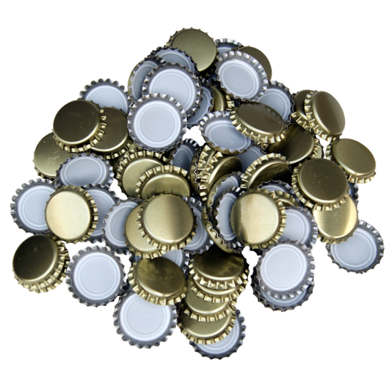 100 Gold Crown Caps - 26mm - For Beer Bottles