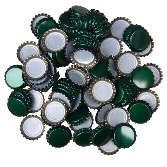 100 Green Crown Caps - 26mm - For Beer Bottles