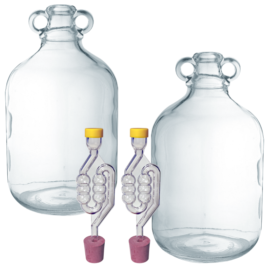 2 x Glass 1 Gallon Demijohns Including Bungs And Airlocks