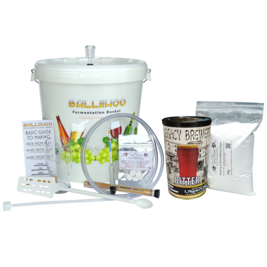 Balliihoo Basic Starter Equipment Kit - With 40 Pint Bitter & 1Kg Brewing Sugar