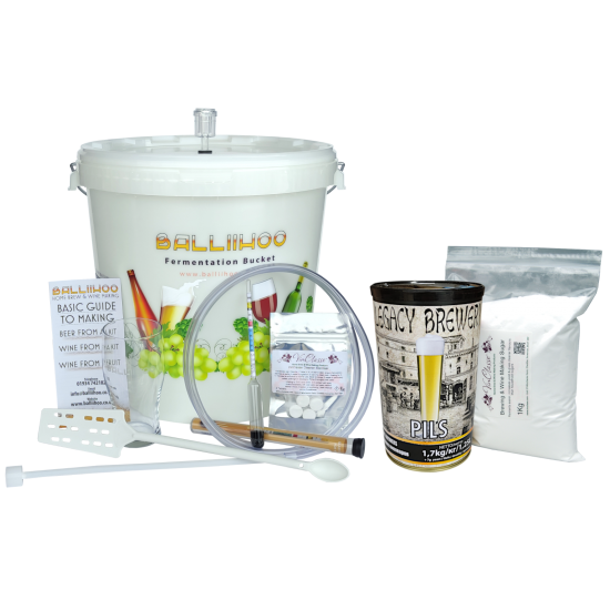 Balliihoo Basic Starter Equipment Kit - With 40 Pint Pilsner Lager & 1Kg Brewing Sugar