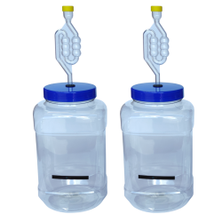 5 Litre Wide Neck Plastic Demijohns With LCD Temp Strips & Airlocks - Pack of 2