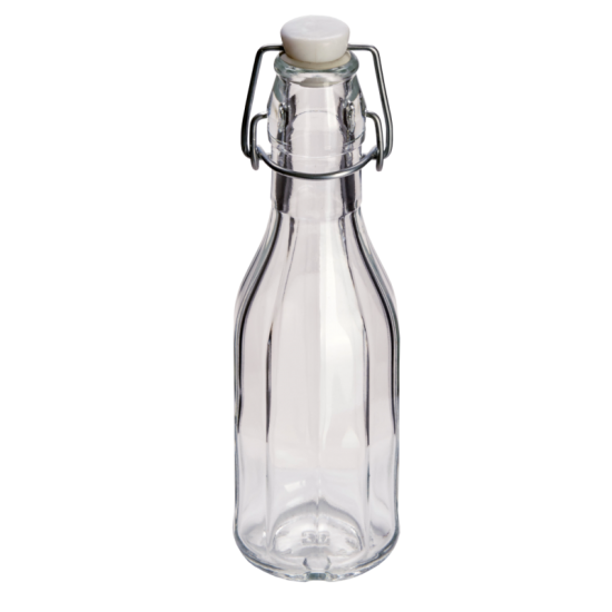 250ml Decagon (10 Sided) Clear Glass Swing Top Bottle