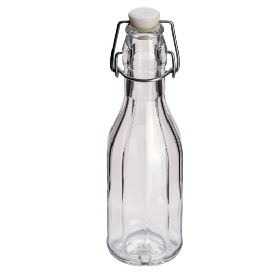 250ml Decagon (10 Sided) Clear Glass Swing Top Bottle