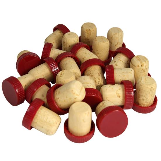 Plastic Top Flanged Corks / Wine Stoppers - Red - Pack of 24