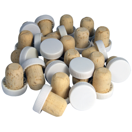Plastic Top Flanged Corks / Wine Stoppers - White - Pack of 24