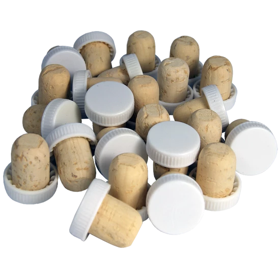 Plastic Top Flanged Corks / Wine Stoppers - White - Pack of 24