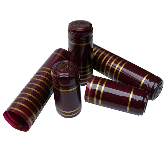 Shrink Capsules - For Wine Bottles - Red With Gold Bands - Pack of 30