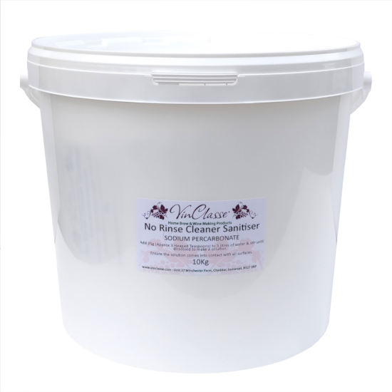VinClasse No Rinse Cleaner & Sanitiser - Sodium Percarbonate - 10kg Bucket - For Winemaking And Brewing