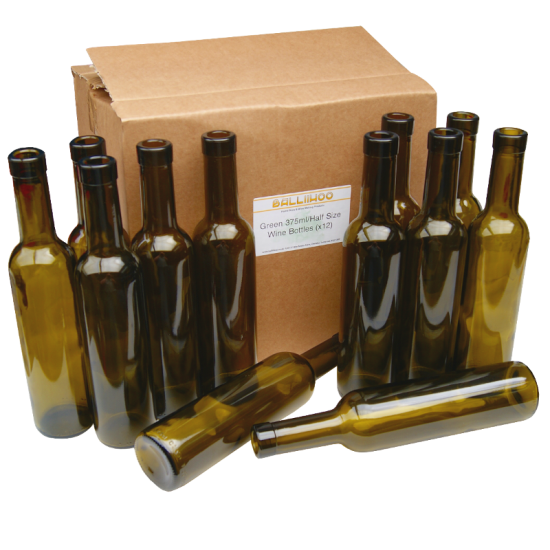 375ml Half Size Green Wine Bottles  - Box of 12