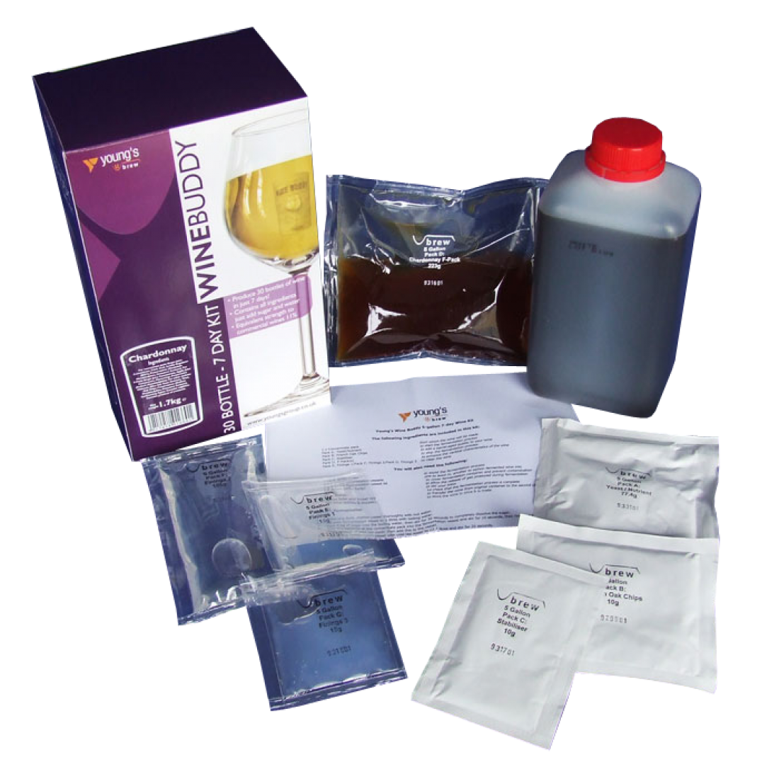 Youngs Winebuddy Wine Kit Chardonnay 30 Bottle 7 Day Kit The